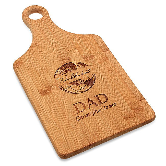 World's Best Dad Bamboo Paddle Shape Cutting Board