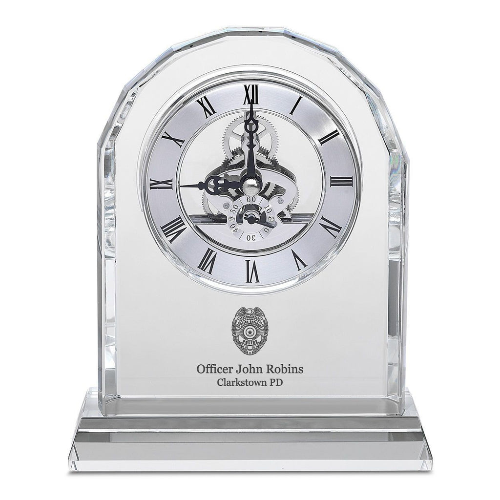 Police Officer Solid Crystal Personalized Quartz Clock With Arched Top