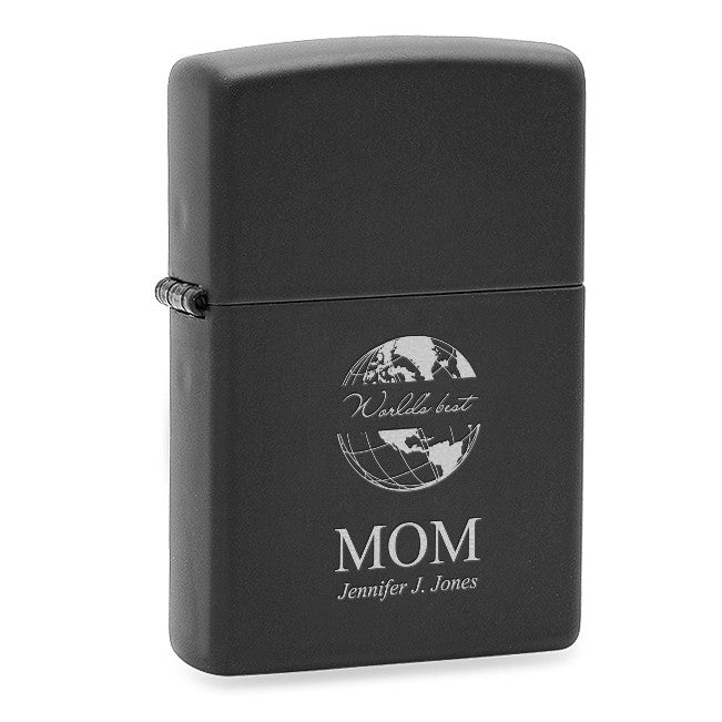 World's Best Mom Black Matte Engravable Zippo Lighter