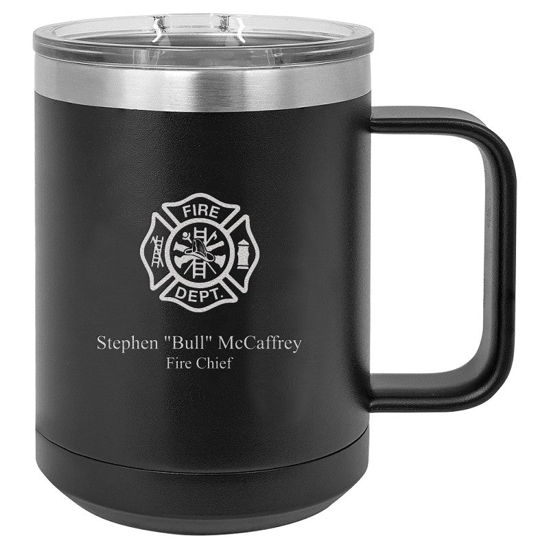 Firefighter's Shield Personalized Black Insulated Polar Camel Coffee Mug