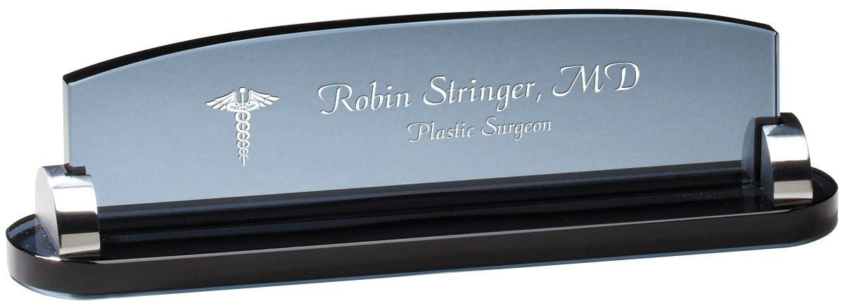 Personalized Doctor Theme Smoked Glass Desktop Name Plate