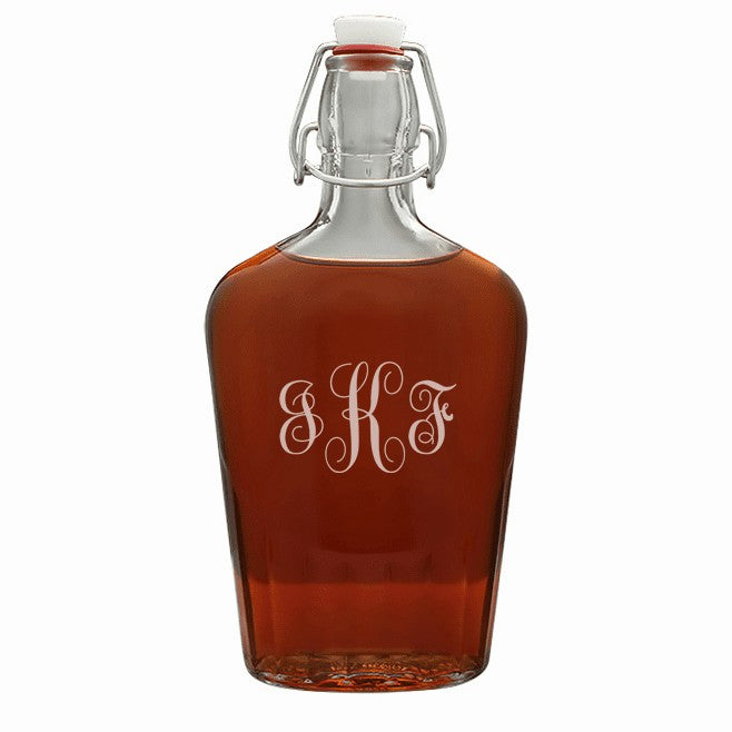 Script Monogram Large Vintage Glass Flask - Executive Gift Shoppe