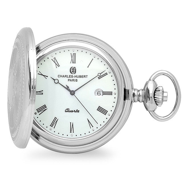 Polished Silver Quartz Pocket Watch & Chain - Executive Gift Shoppe