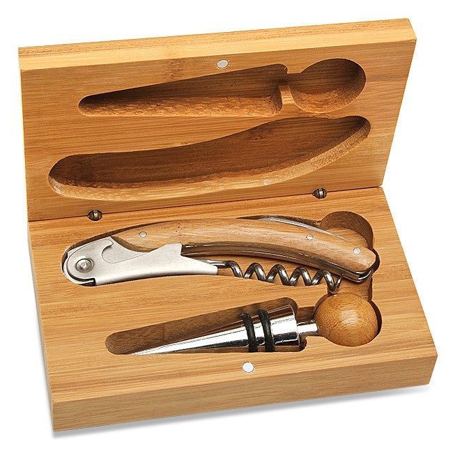 Personalized Vineyard 2 Piece Bamboo Wine Tool Set