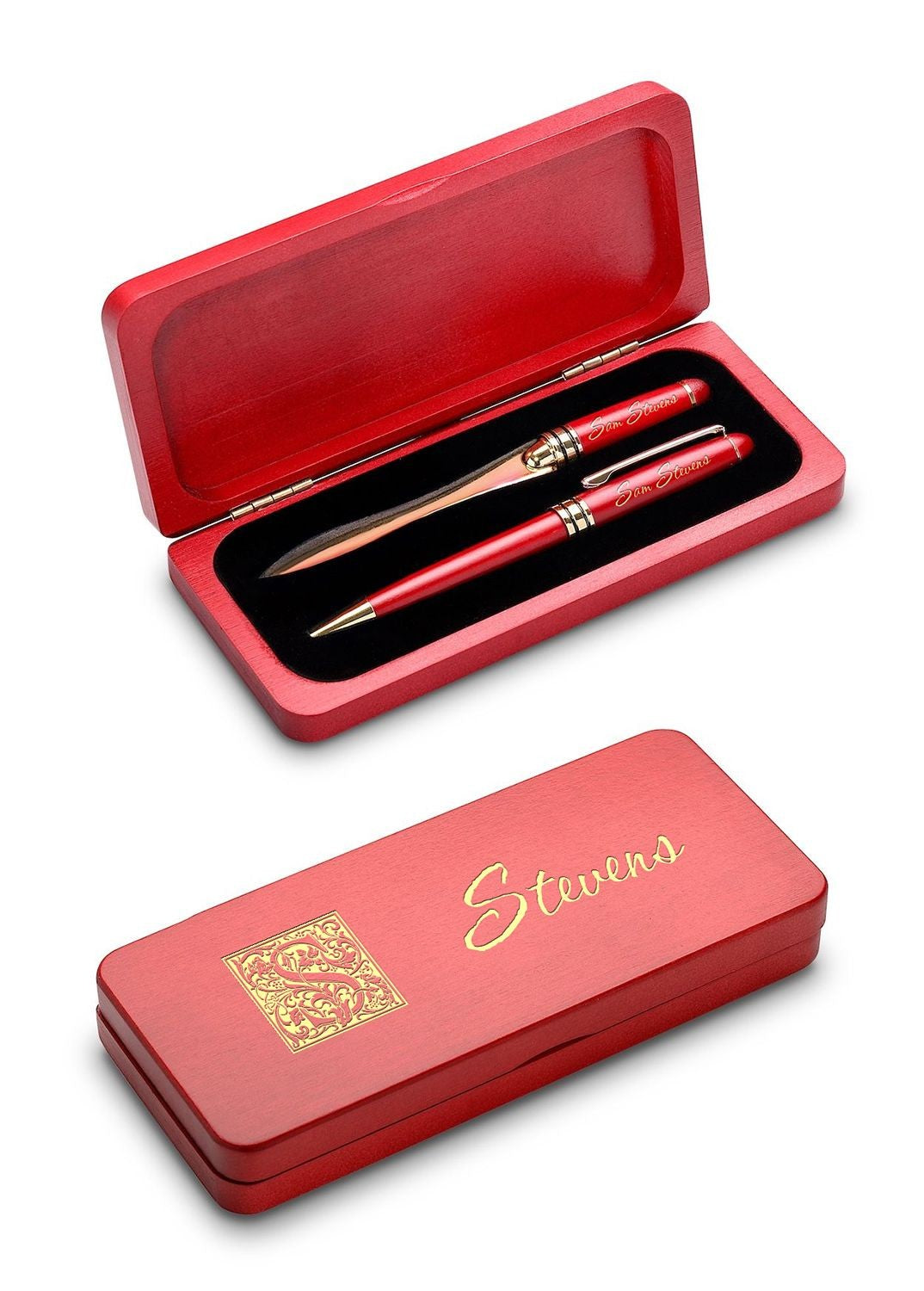 Last Name Monogram Elegance Collection Cherrywood Pen & Letter Opener Set