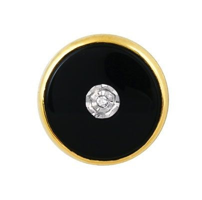 14K Gold & Onyx Round Tie Tack With Diamond Inlay