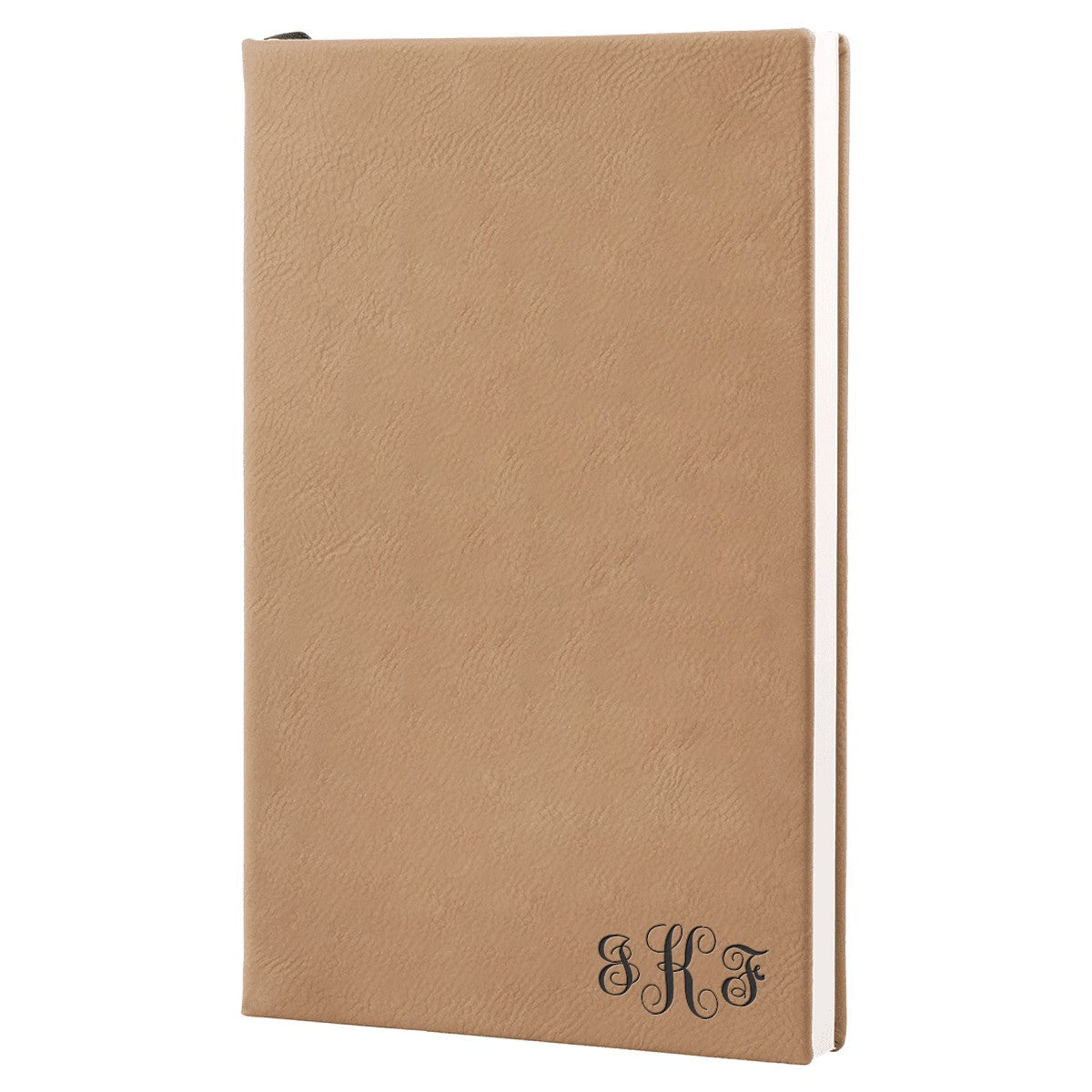 Light Brown Journal with Black Satin Bookmark with Script Monogram