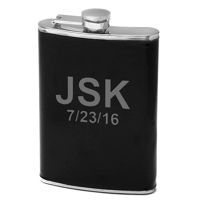 8 oz Black Leather Flask - Executive Gift Shoppe