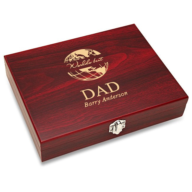 World's Best Dad Black Flask Set with Wooden Box