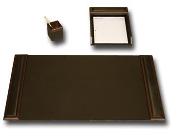 3 Piece Wood & Leather Desk Set