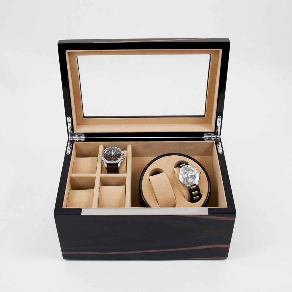 Ebony Burl Wood Two Watch Winder