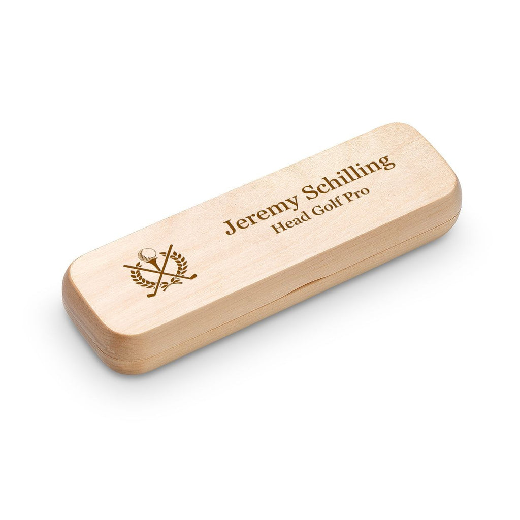 Crossing Golf Clubs Laser Engraved Maple Wood Double Pen and Box Set
