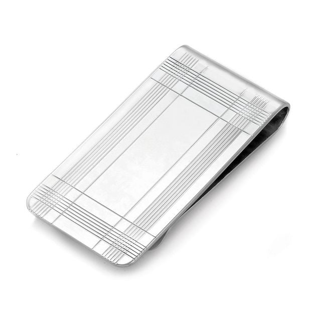 Sterling Silver Extra Wide Tartan Plaid Engraved Money Clip - Executive Gift Shoppe