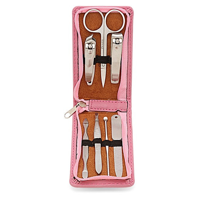 Initial Monogram Pink Leather Manicure Gift Set