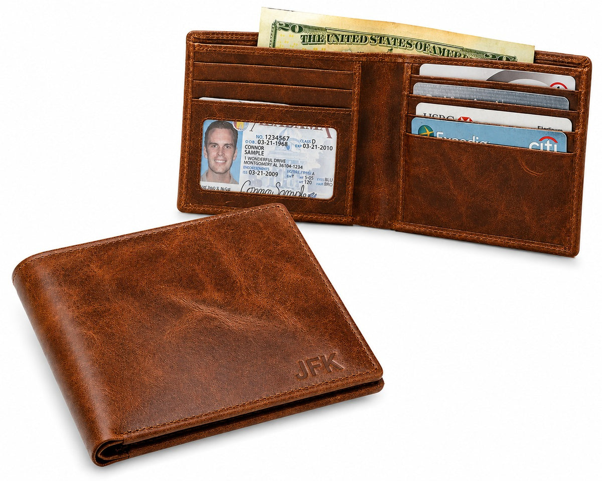 Executive Collection RFID Blocking Slim Bifold Brown Leather Wallet