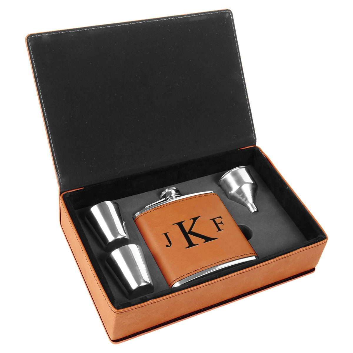 Rawhide & Black Roman Monogram Flask Set