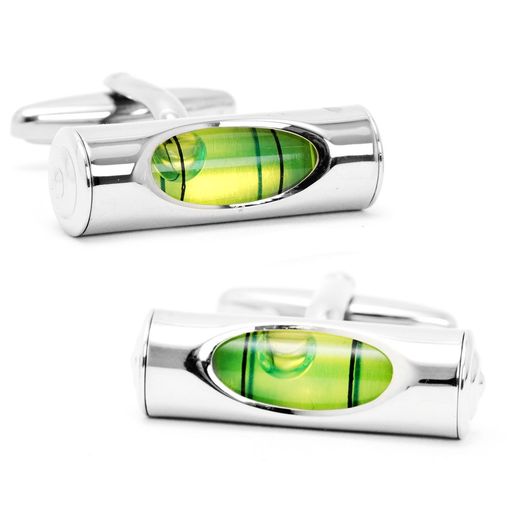 Green Level Rhodium Plated Silver Cufflinks