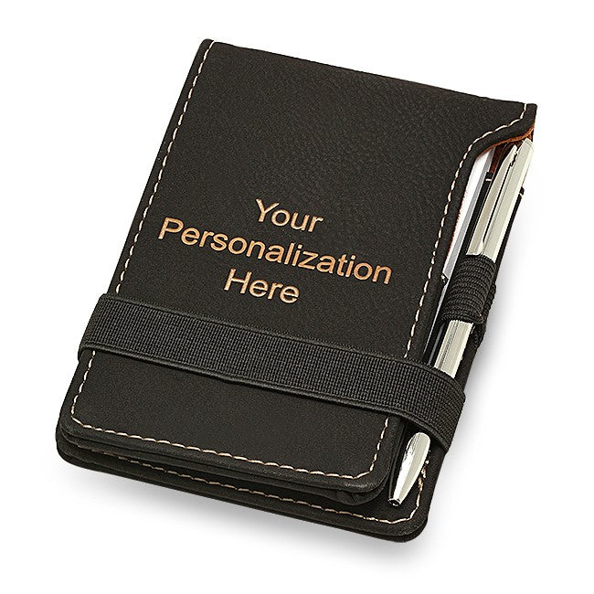 Personalized Black Leatherette Notepad & Pen