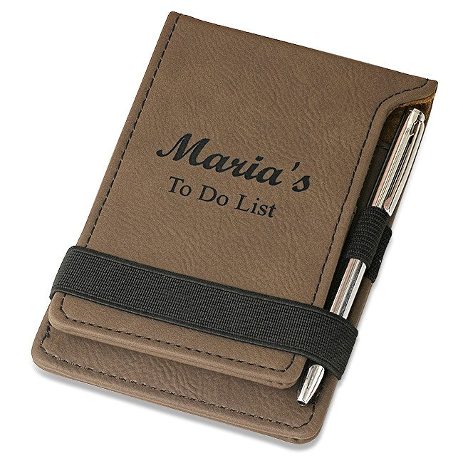 Personalized Brown Leatherette Notepad & Pen