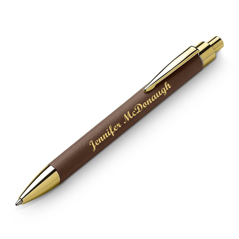 Gold & Rustic Brown Leatherette Click Action Ballpoint Pen - Free Personalization