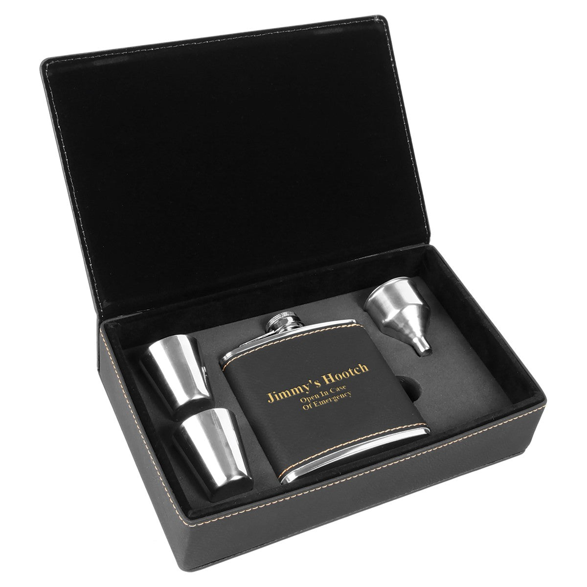 Black & Gold Personalized Flask Gift Set