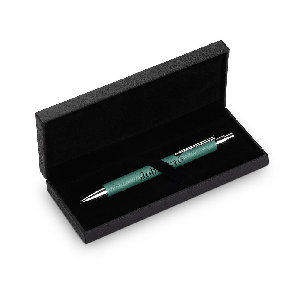 Silver & Teal Leatherette Click Action Ballpoint Pen - Free Personalization