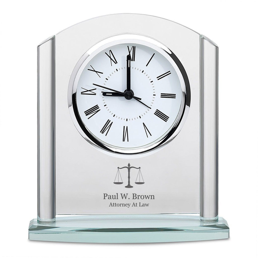 Lawyer Arched Glass Personalized Desk Clock with Silver Finish Accents