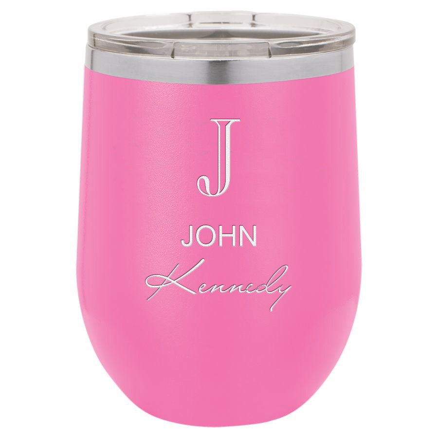Full Name Monogram 12 Ounce Pink Insulated Stemless Wine Glass