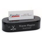 Hockey Themed Engraved Oval Desktop Business Card Holder