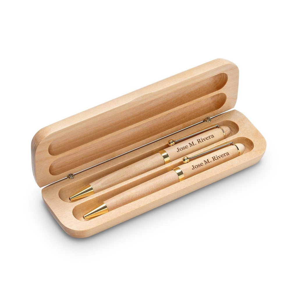 Space Force Theme Personalized Maple Wood Double Pen and Box Set