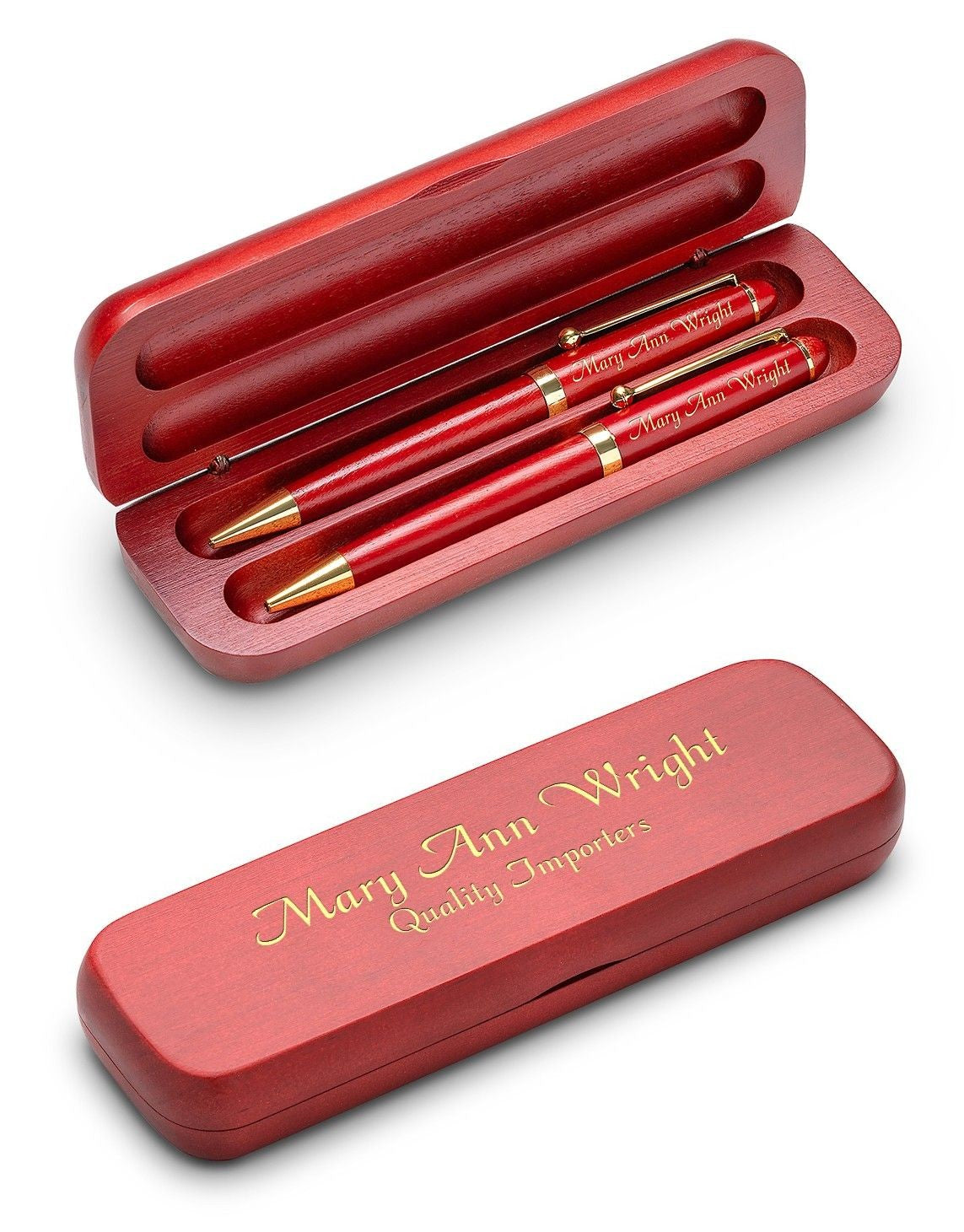 Personalized Cherrywood Pen & Pencil Box Set