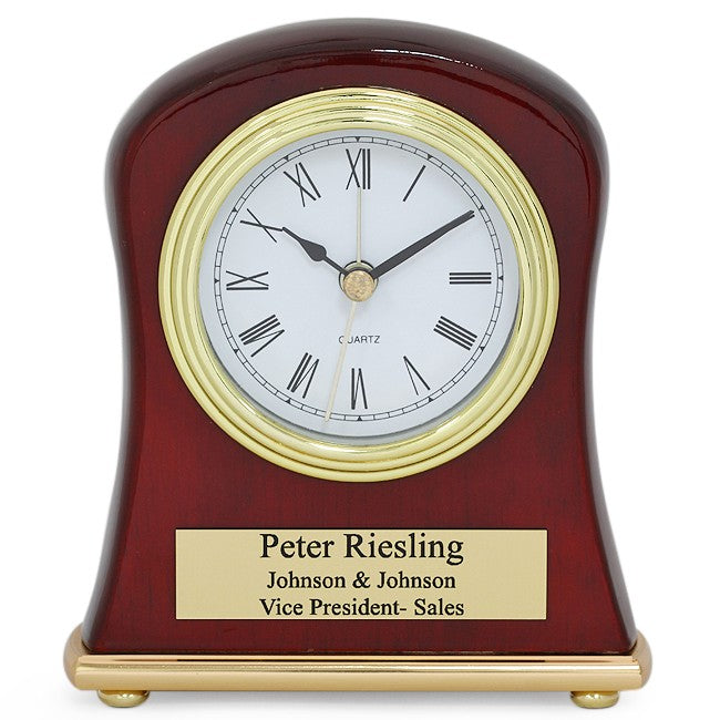 Piano Finish Rosewood Bell Shaped Personalized Desk Clock