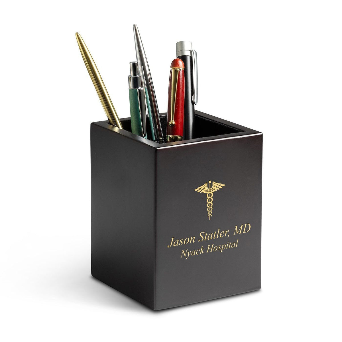 Cherry Finish Wood Doctor Theme Personalized Pen and Pencil Cup