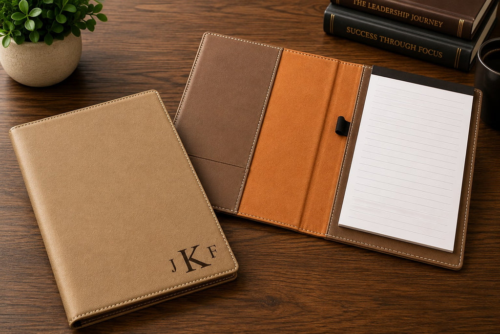 Tan Small Portfolio & Notebook with Roman Monogram