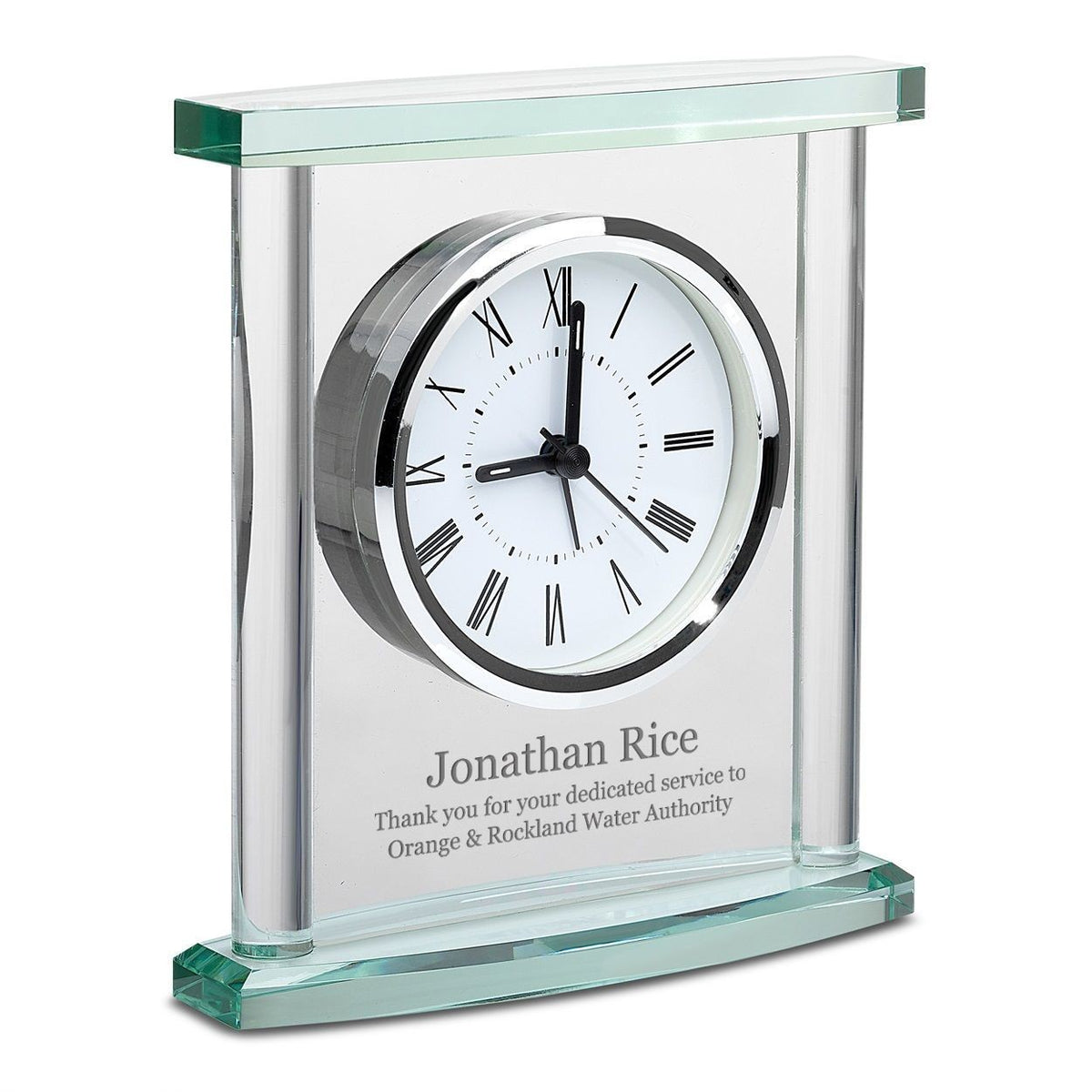 Personalized Glass Clock with Silver Finish Accents - Executive Gift Shoppe