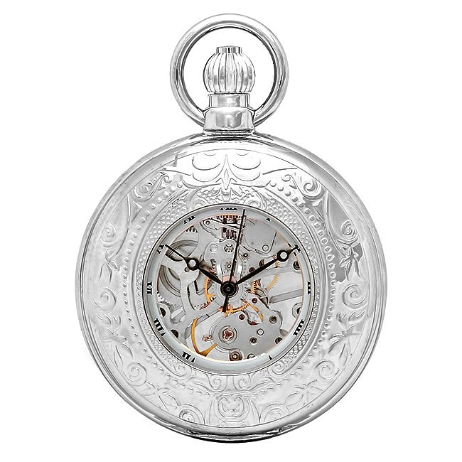 Silver Charles Hubert Mechanical Pocket Watch & Chain #3527-W - Executive Gift Shoppe