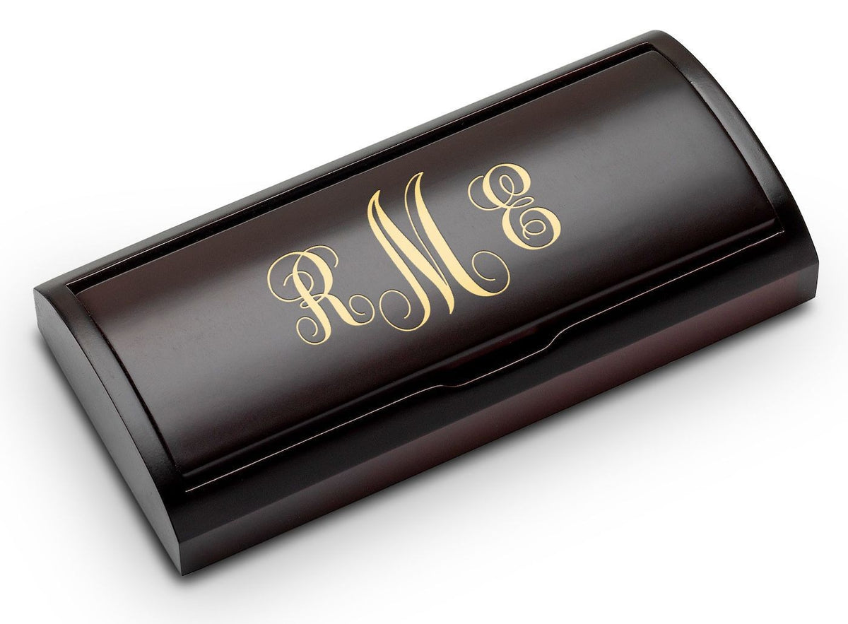 Script Monogram Black & Gold Ballpoint Pen with Cherry Wood Box