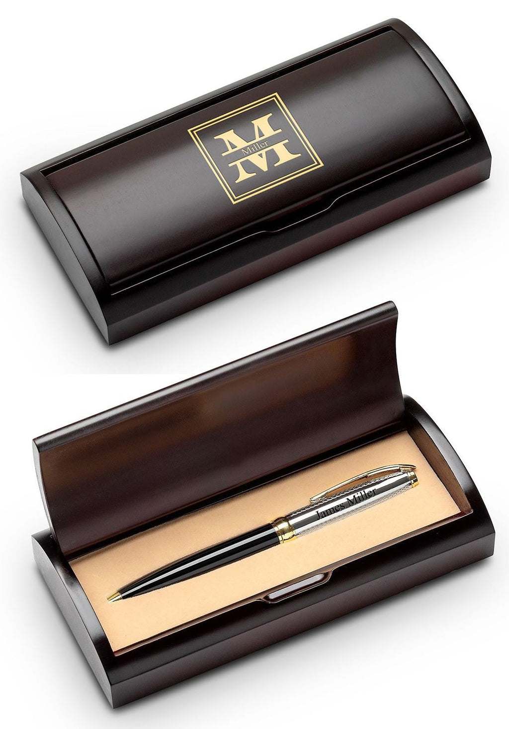 Split Monogram Executive Black & Silver Personalized Ballpoint Pen & Pencil Set