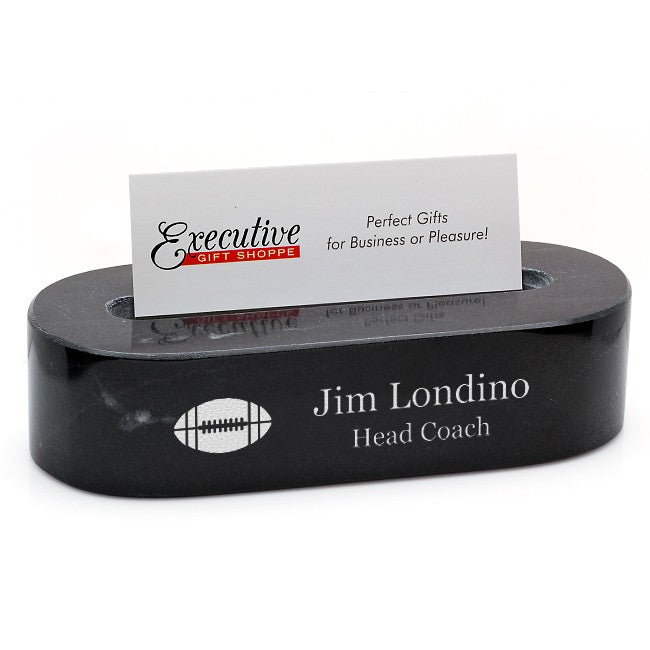 Football Themed Engraved Oval Desktop Business Card Holder