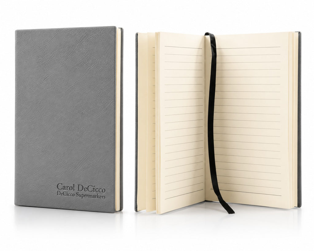 Personalized Gray Journal with Black Satin Bookmark