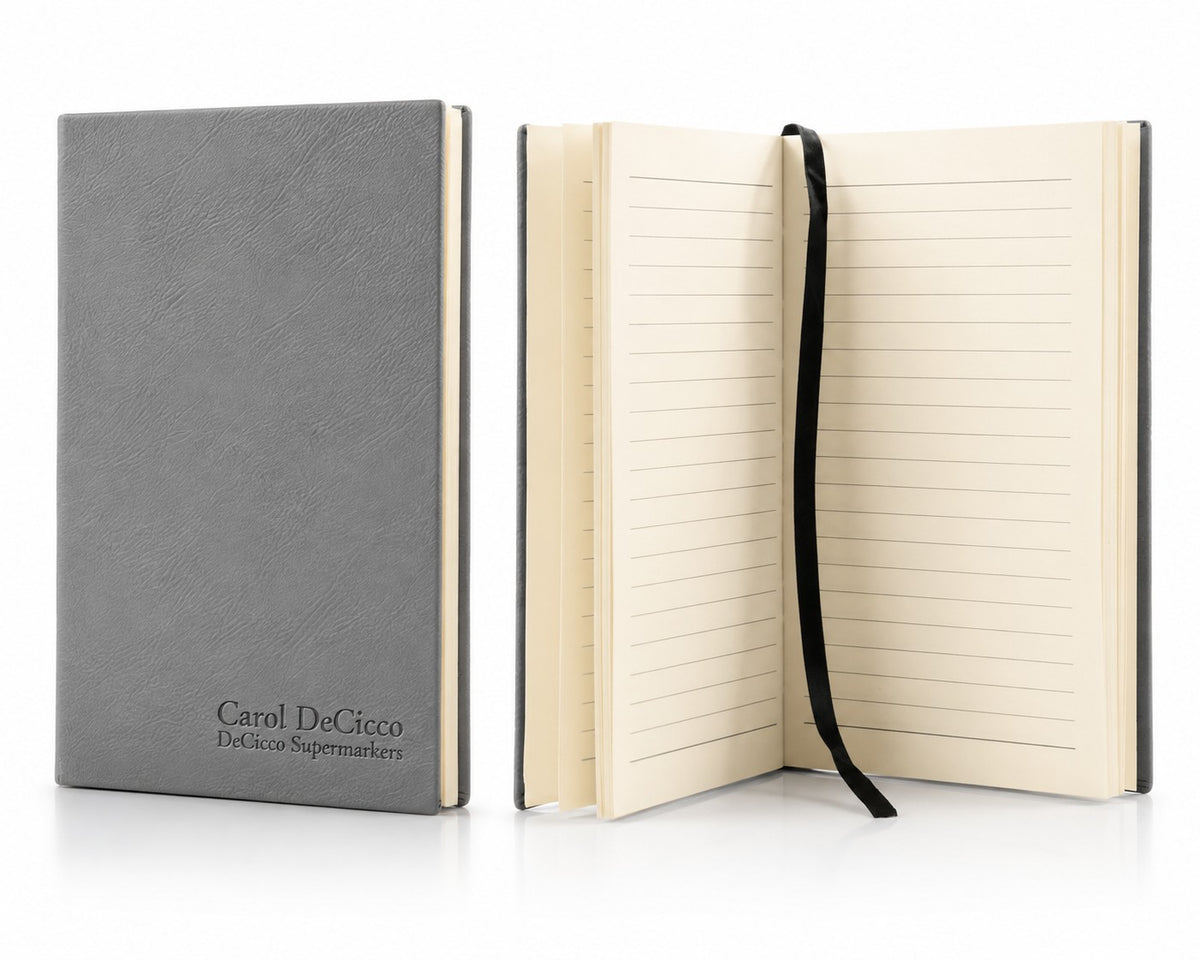 Personalized Gray Journal with Black Satin Bookmark