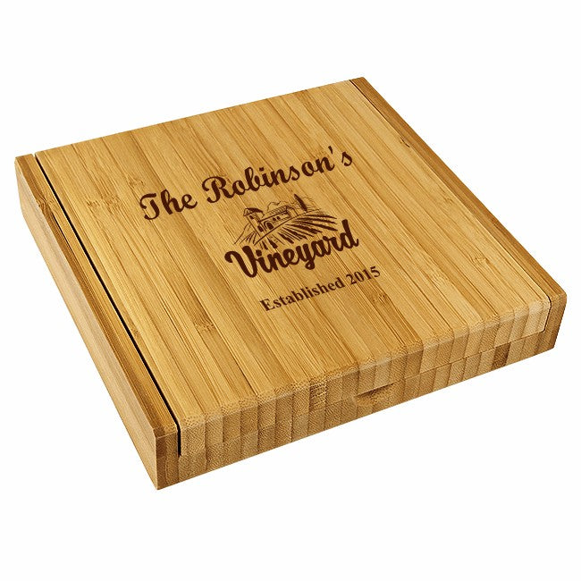 Personalized Vineyard Bamboo Cheese Set With Tools