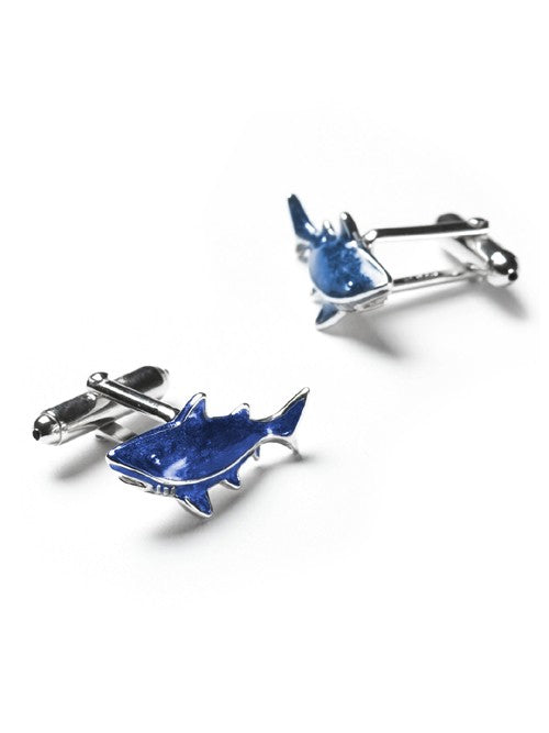 Hand Painted Enamel & Sterling Silver Shark Cufflinks