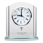 Doctor Arched Glass Personalized Desk Clock with Silver Finish Accents