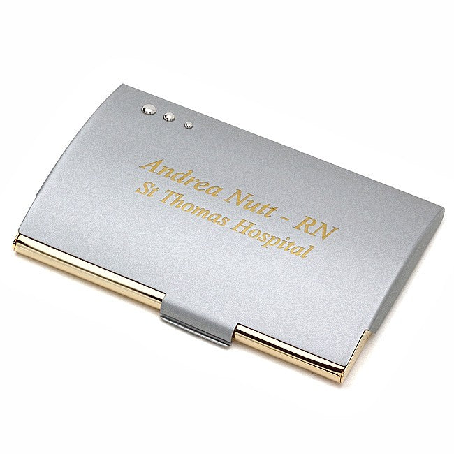Silver & Gold Business Card Holder with Three Dot Design - Executive Gift Shoppe