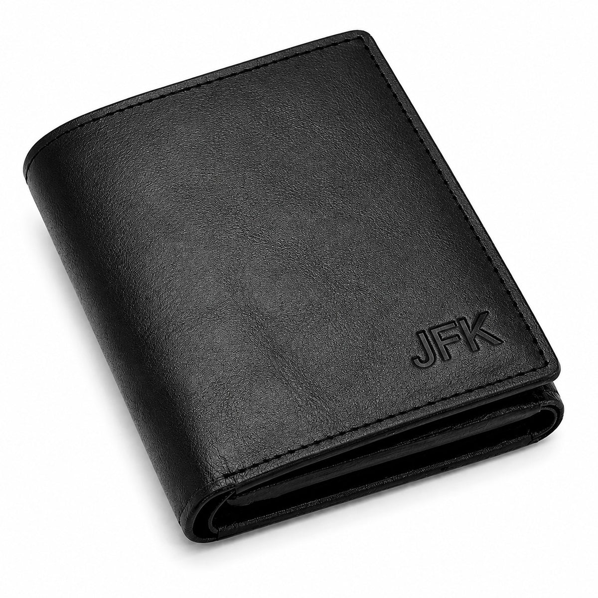 Executive Collection RFID Blocking Black Leather Trifold Wallet with Center ID Window