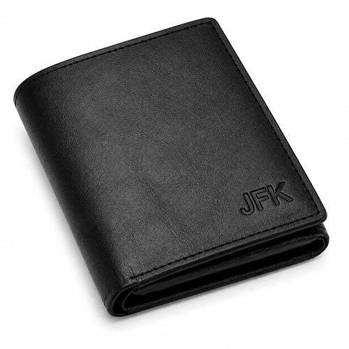 Executive Collection RFID Blocking Black Leather Trifold Wallet with Center ID Window