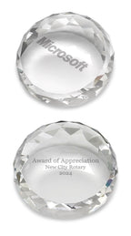 Laser Engraved Uneven Round Paperweight & Desktop Award with Faceted Edges