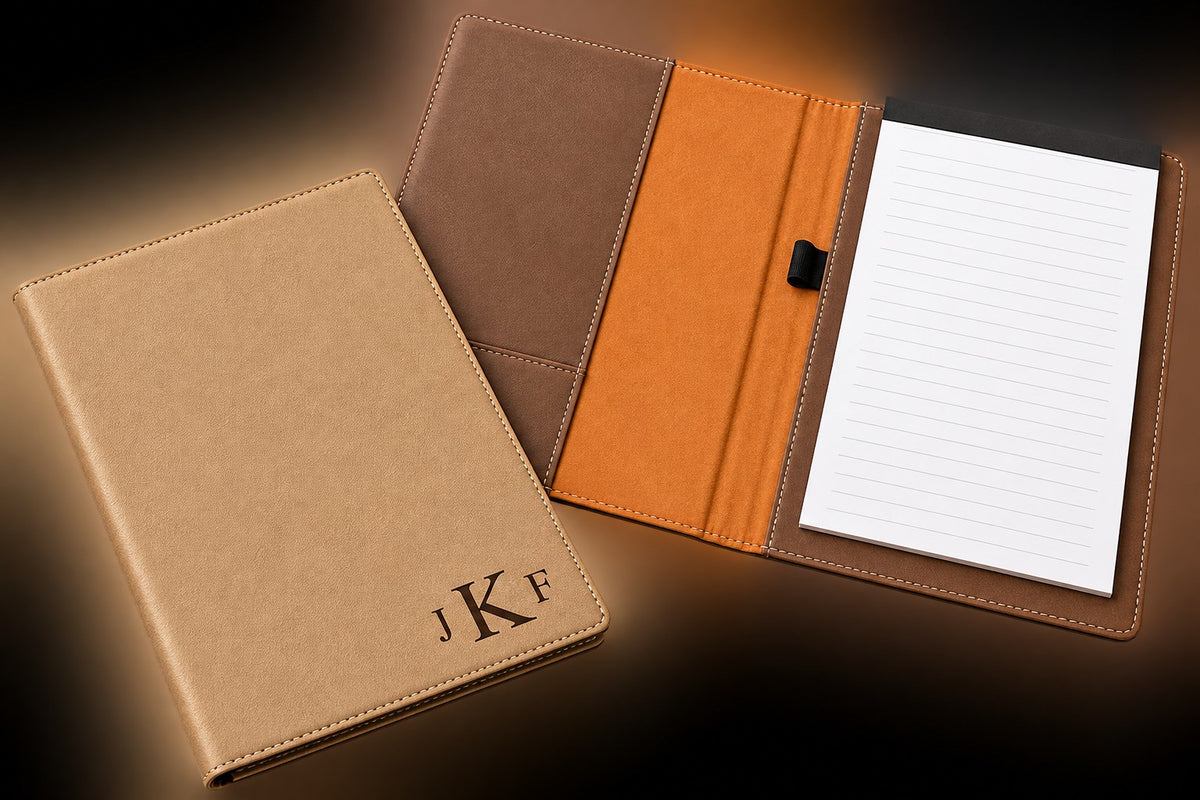 Tan Small Portfolio & Notebook with Roman Monogram