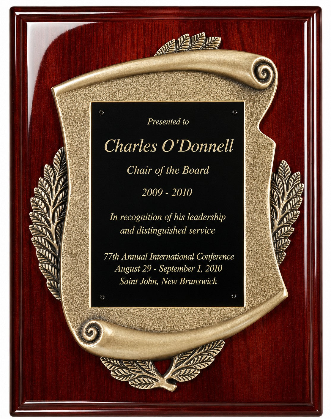 Personalized Rosewood Plaque with Antique Bronze Scroll Casting & Engraving Plate